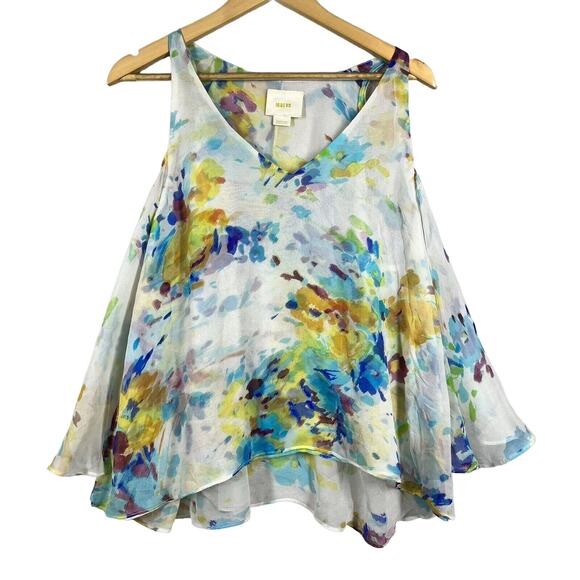 ANTHROPOLOGIE MAEVE White Floral Silk Cold Shoulder Tank Blouse Top Shirt Small - Picture 10 of 10